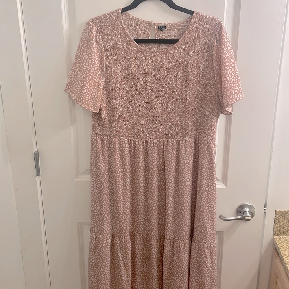Mauve cheetah smocked tiered maxi dress